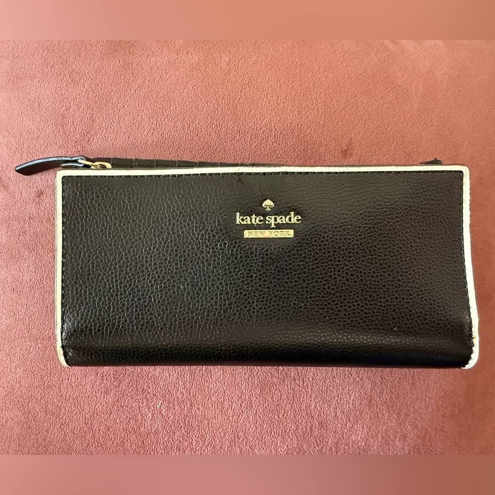 Kate Spade Black Wallet with White Trim and Gold emblem